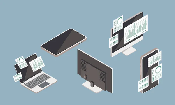 Cinco dispositivos de datos analíticos — Vector de stock