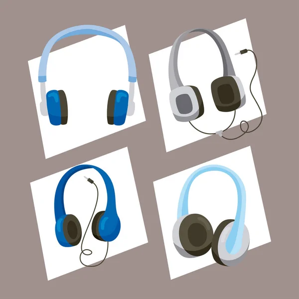 Four headphones devices icons — Stock Vector