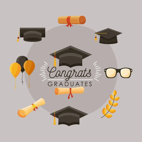 Congrats graduates ten icons — Stock Vector