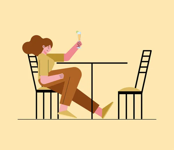 Femme boire cocktail scène — Image vectorielle
