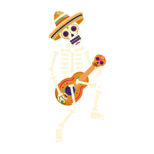 Mexican mariachi skeleton — Stock Vector