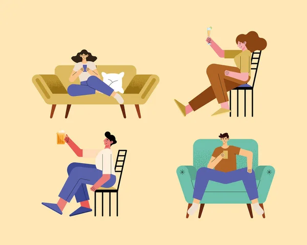 Vier Personen entspannen — Stockvektor