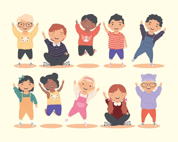 Dix petits enfants personnages — Image vectorielle