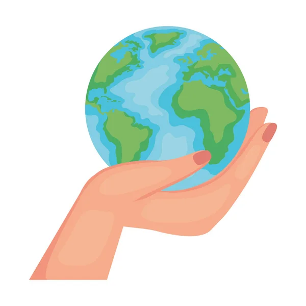 Hand lifting earth planet — Stock Vector