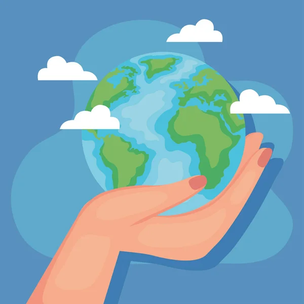 Hand lifting earth planet — Stock Vector