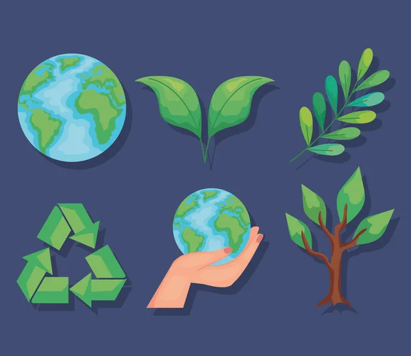 Šest ekologických ikon — Stockový vektor