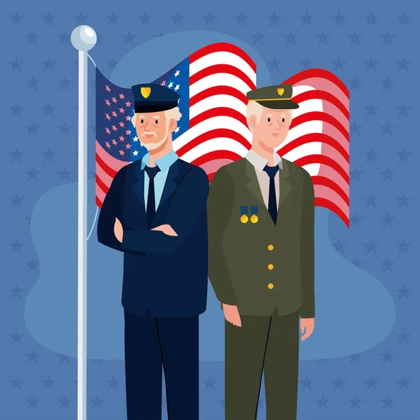 两名拿着美国国旗的老兵 — 图库矢量图片