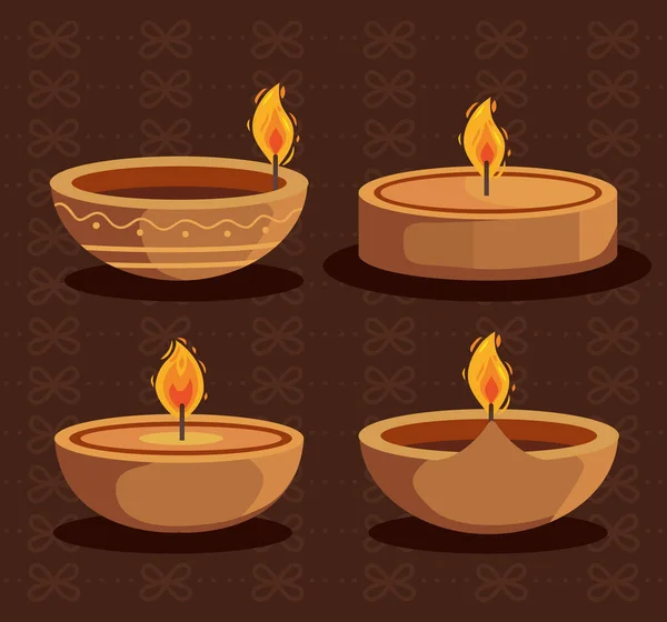 Cuatro diwali velas iconos — Archivo Imágenes Vectoriales