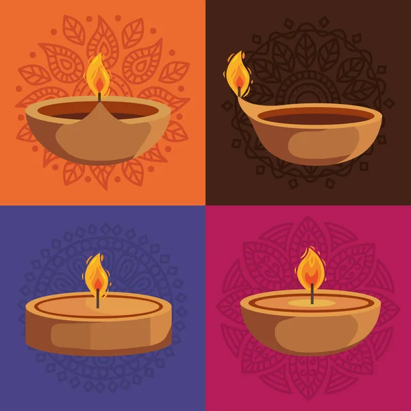 Diwali quatro velas ícones — Vetor de Stock