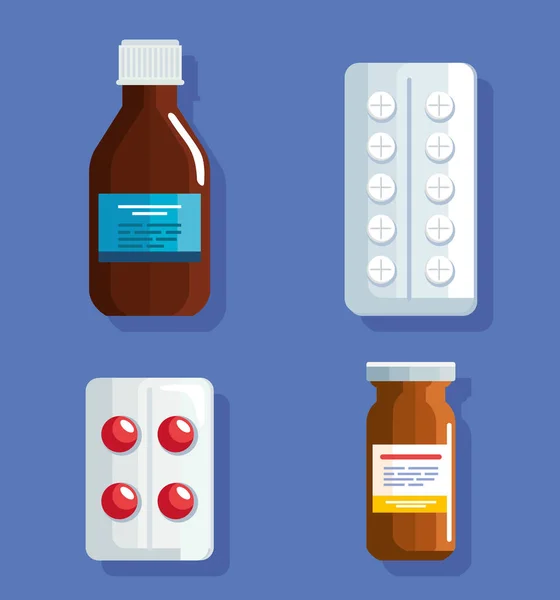 Fyra apotek medicin ikoner — Stock vektor