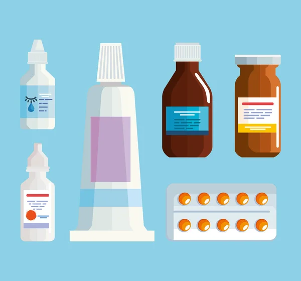 Medicina de farmacia seis iconos — Vector de stock