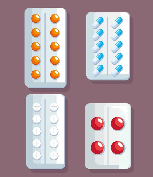 Φαρμακευτική ιατρική τέσσερα εικονίδια — Διανυσματικό Αρχείο