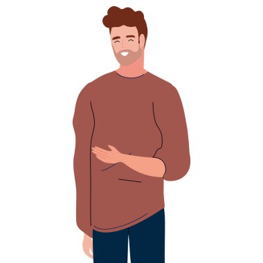 Genç adam ayakta duruyor.