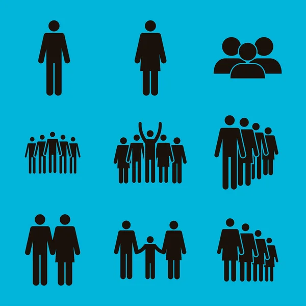 Negen populatie silhouetten pictogrammen — Stockvector