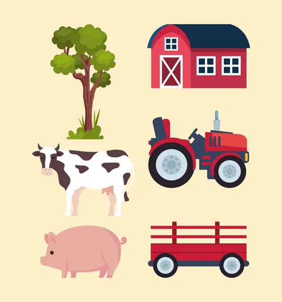 Sex jordbruks ikoner — Stock vektor