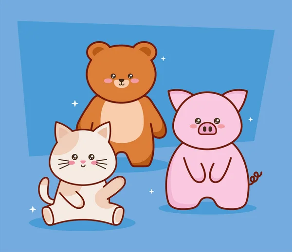 Trois personnages animaux kawaii — Image vectorielle