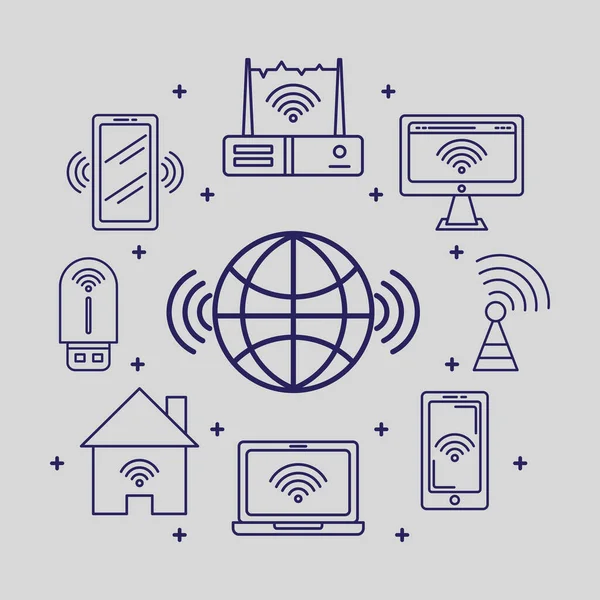 Neuf icônes de signal sans fil — Image vectorielle