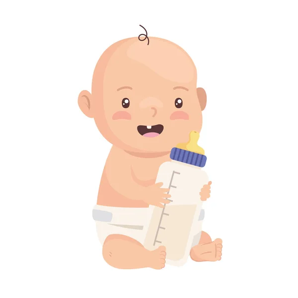 Bambino con latte in bottiglia — Vettoriale Stock
