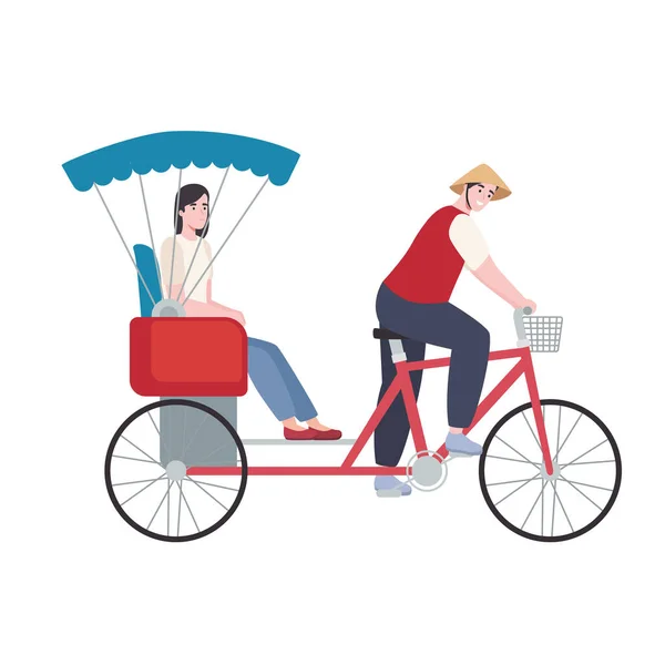 Vietnamese people in tricycle — Stock Vector