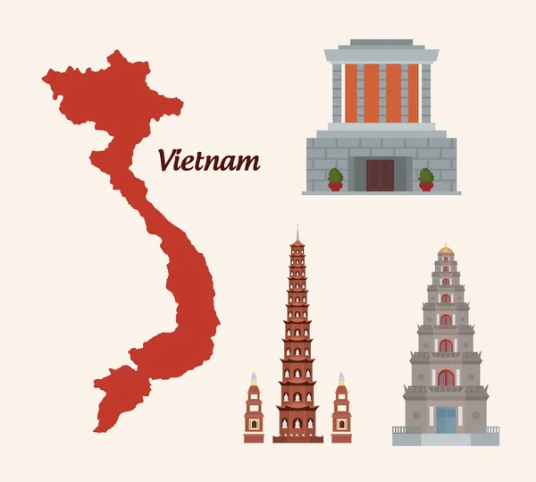 Vietnam mapa y edificios — Archivo Imágenes Vectoriales