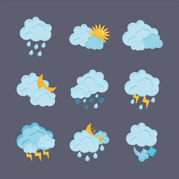Devět ikon předpovědí počasí — Stockový vektor