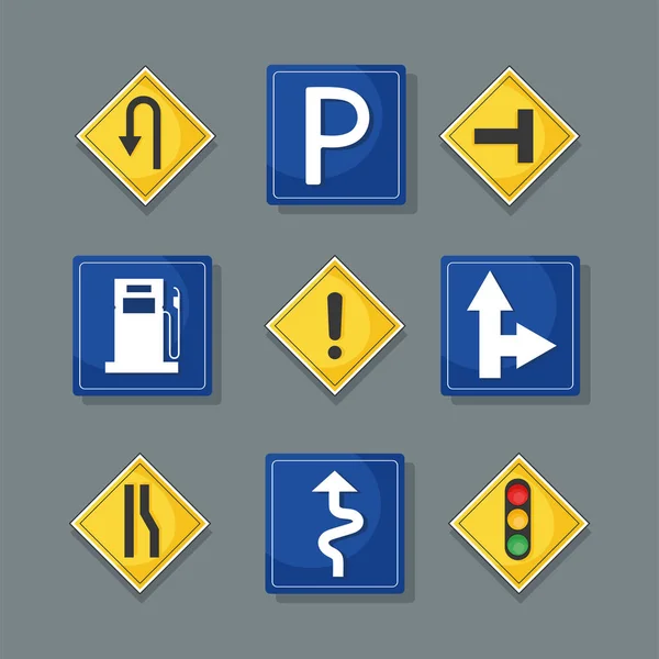 Negen verkeerstekens pictogrammen — Stockvector