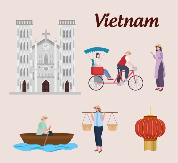 Vietnam kulturella ikoner — Stock vektor