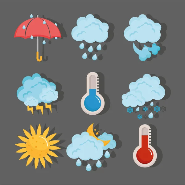 Prévisions météorologiques neuf éléments — Image vectorielle