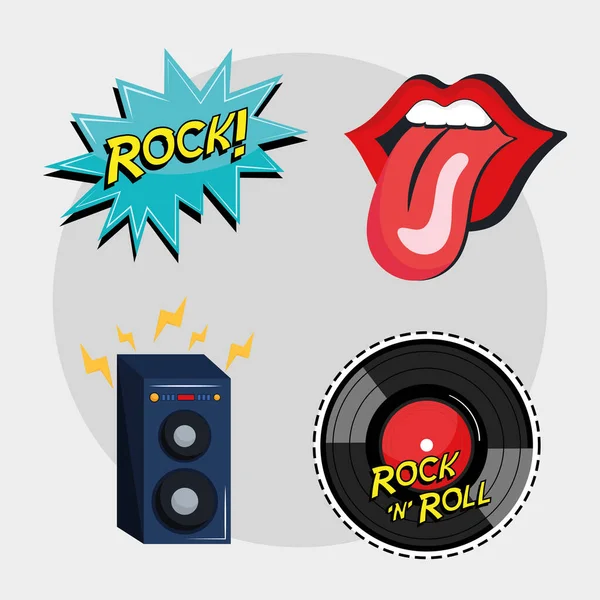 Vier rock and roll stickers — Stockvector