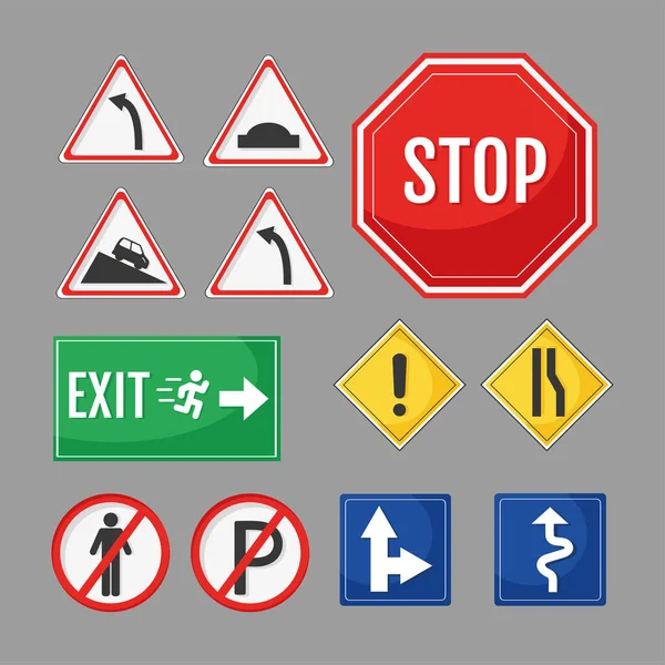 Doze sinais rodoviários de tráfego — Vetor de Stock
