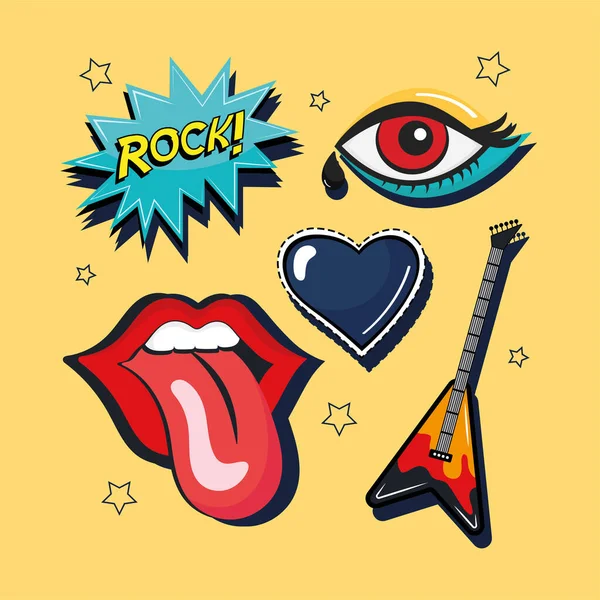 Cinco adesivos de rock and roll — Vetor de Stock