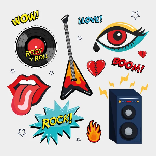 Rock and roll zeven stickers — Stockvector