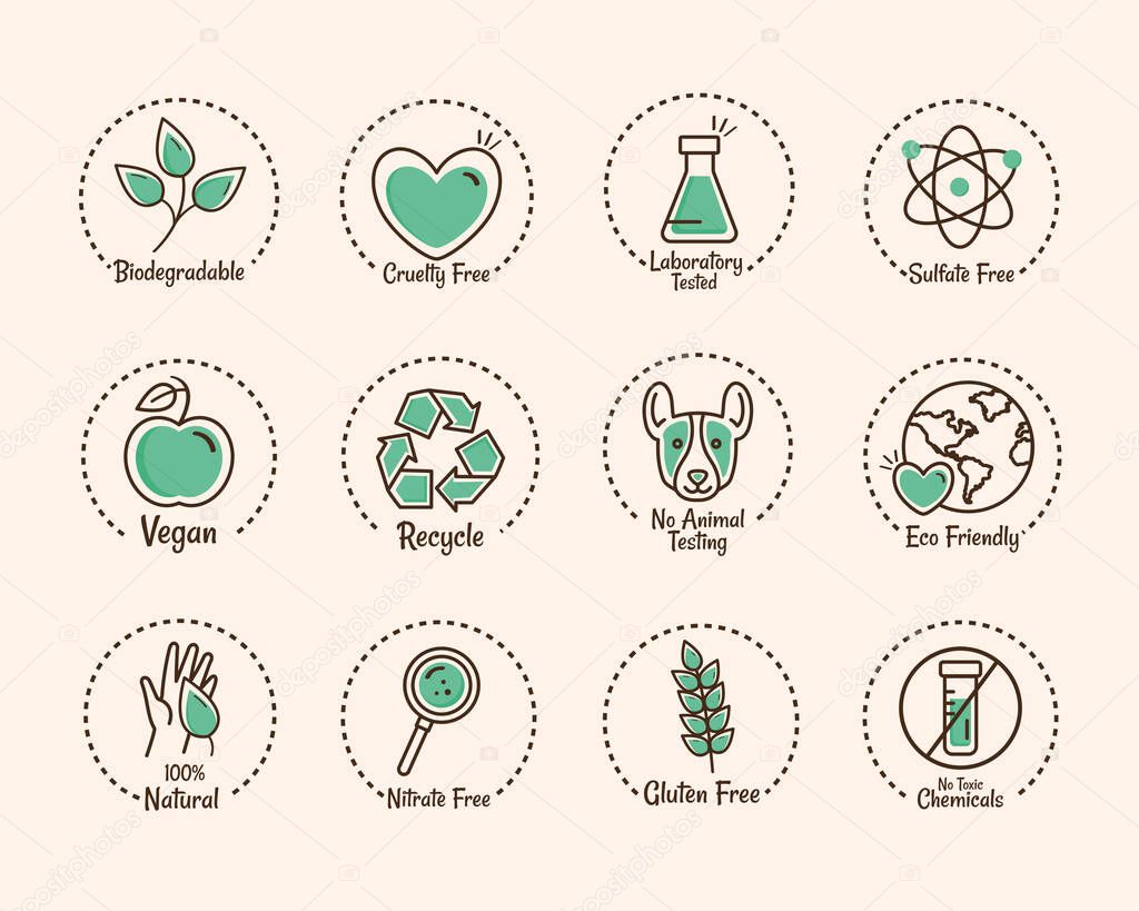 twelve products labels icons