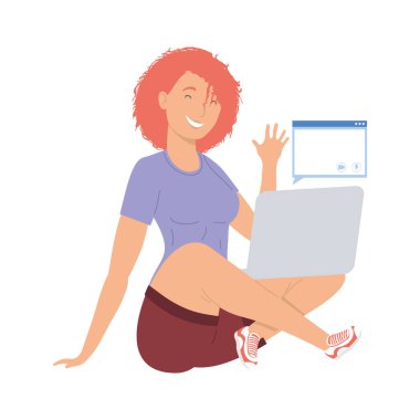 Laptop konferansı kullanan kadın