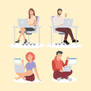 Video konferansında dört kişi