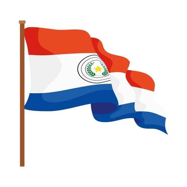 Paraguayská vlajka vlnící se v tyči — Stockový vektor