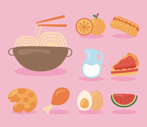 Devět ikon výživy potravin — Stockový vektor