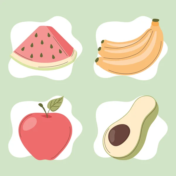 四种健康的水果 — 图库矢量图片