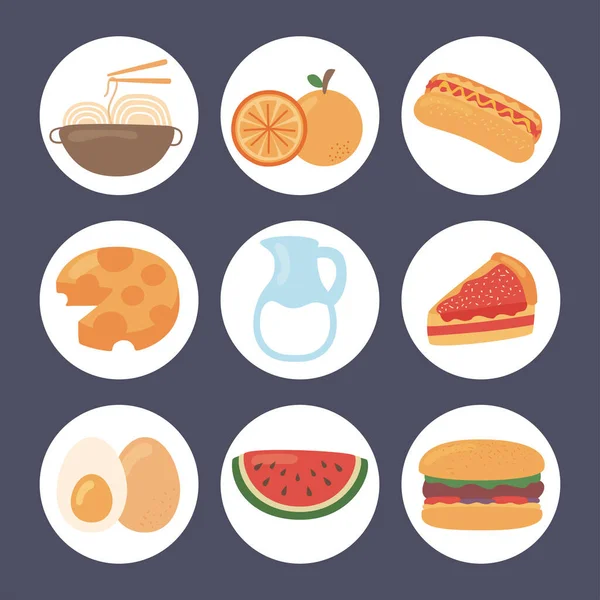Voeding voedzame negen pictogrammen — Stockvector