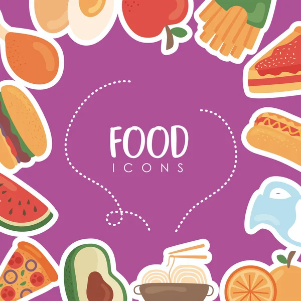 Alimentos ícones nutritivos quadro —  Vetores de Stock