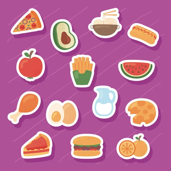 Catorce iconos nutritivos de alimentos — Vector de stock