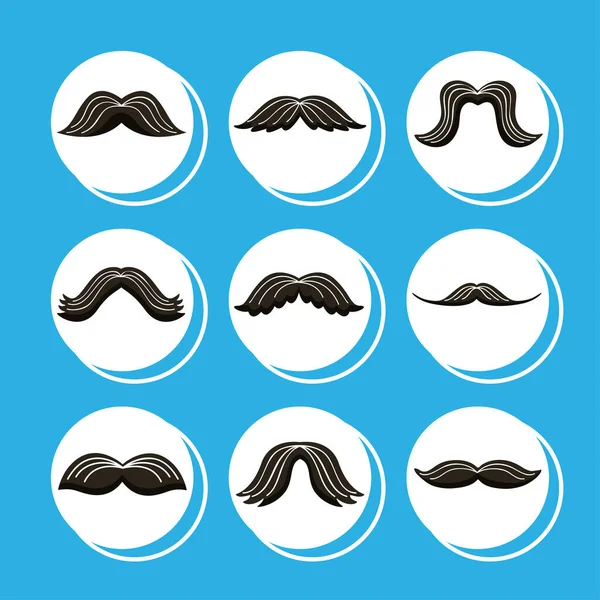Nove bigodes estilos ícones — Vetor de Stock