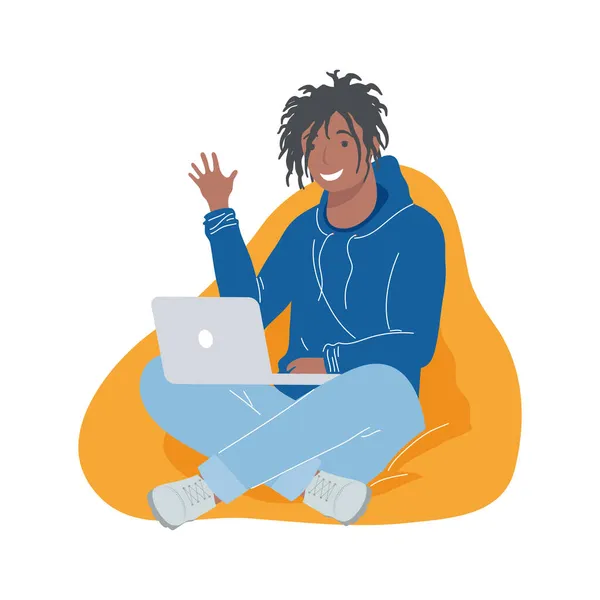 Afro muž s laptopem — Stockový vektor