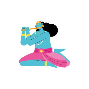 Lord Krishna oturmuş flüt çalıyor.