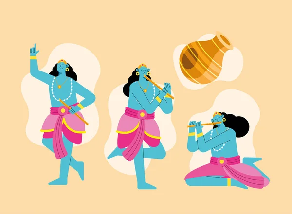 Cuatro iconos de puja govardhan — Vector de stock