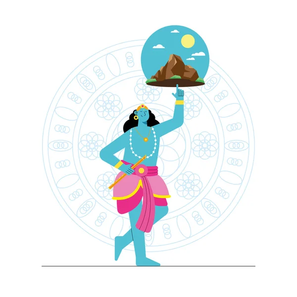 Señor Krishna elevando la montaña — Vector de stock