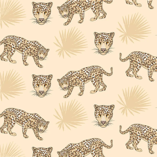 Patrón de leopardos y hojas — Vector de stock