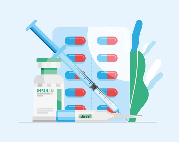 Iconos de la insulina y la medicina — Vector de stock
