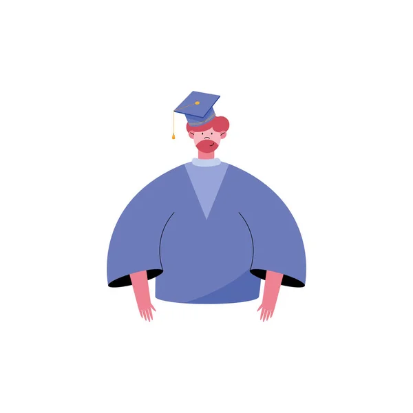 Barbudo hombre graduado carácter — Vector de stock