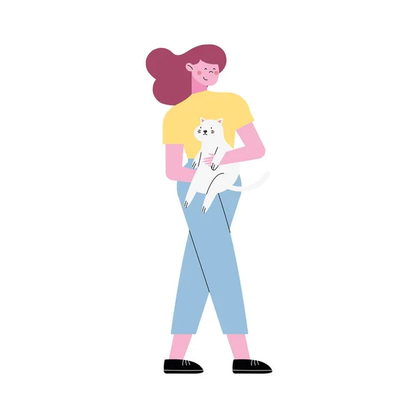 Donna che porta gatto — Vettoriale Stock
